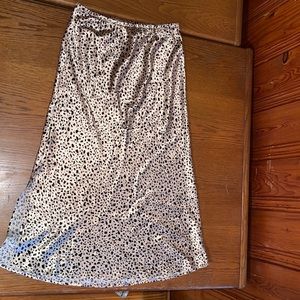 Silk, leopard print, ankle length skirt with a slit